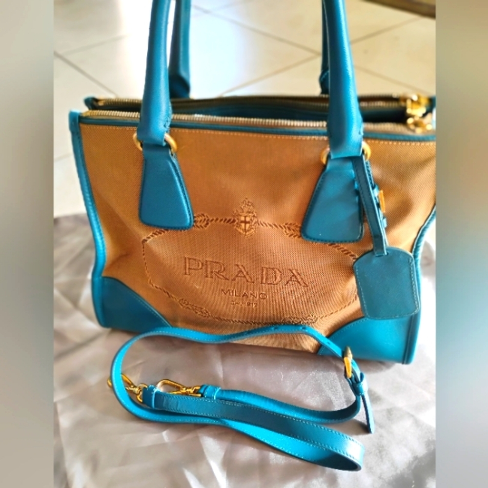 Prada Jacquard Azur Tan Tote Bag - Picture 1 of 1
